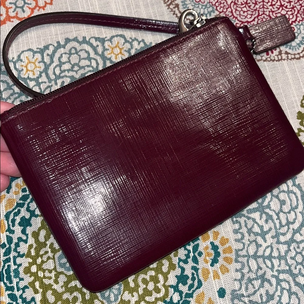 Coach Darcy Bow Burgundy Patent Leather Wristlet